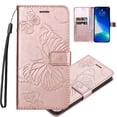 thumbnail image 1 of Nalacover For iPhone 16 Plus Case,Slim Embossed Butterfly PU Leather and Soft Inner TPU Flip Kickstand Magnetic Closure Card Slots Wallet Shockproof Cover with Wrist Strap,Rosegold, 1 of 7