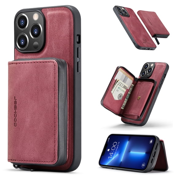 Nalacover for iPhone 16 Pro Max Zipper Wallet Case, Magnetic Phone Case, Shockproof PU Leather Detachable Card Slots Holder Cash Pocket Purse Cover with Flip Kickstand for iPhone 16 Pro Max, Red