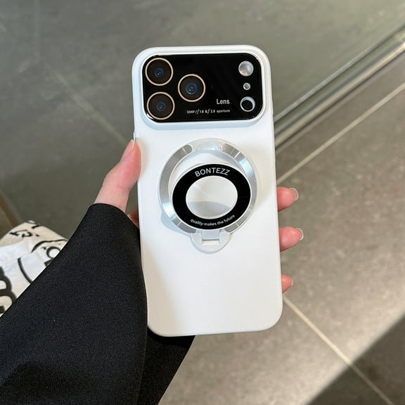 Nalacover for iPhone 17 Case with Magnetic Invisible Kickstand Compatible with MagSafe,for Women Men Logo View Window Large Viewport Design Hard PC Camera Lens Protector Phone Case,White