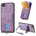 thumbnail image 1 of Nalacover for iPhone 7 / 8/ SE 2020/ SE 2022, Slim Case Wallet with Credit Card Holder, Back Flip Premium Leather Magnetic Clasp Kickstand Wirst Hand Strap Shockproof Cover, Purple, 1 of 7