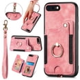 thumbnail image 1 of Nalacover For iPhone 7 / 8/ SE 2020/ SE 2022 Case Ring Holder Kickstand with Credit Card Holder, Back Flip Premium Leather Magnetic Clasp Removable Wirst Hand Strap Cover, Pink, 1 of 8