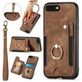 thumbnail image 1 of Nalacover For iPhone 7 / 8/ SE 2020/ SE 2022 Case Ring Holder Kickstand with Credit Card Holder, Back Flip Premium Leather Magnetic Clasp Removable Wirst Hand Strap Cover, Brown, 1 of 8