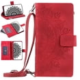 thumbnail image 1 of Nalacover for iPhone 7/8/SE 2020/SE 2022 Embossed Floral Pattern PU Leather Crossbody Case with Shoulder Strap,Shockproof Magnetic Flip Stand Credit Card Slots Zipper Pocket Wallet Phone Case,Red, 1 of 9
