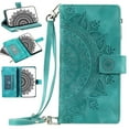 thumbnail image 1 of Nalacover for iPhone 7/8/SE 2020/SE 2022 Embossed Floral Pattern PU Leather Crossbody Case with Shoulder Strap,Shockproof Magnetic Flip Stand Credit Card Slots Zipper Pocket Wallet Phone Case,Green, 1 of 9