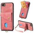 thumbnail image 1 of Nalacover for iPhone 7 / 8/ SE 2020/ SE 2022, Slim Case Wallet with Credit Card Holder, Back Flip Premium Leather Magnetic Clasp Kickstand Wirst Hand Strap Shockproof Cover, Pink, 1 of 7