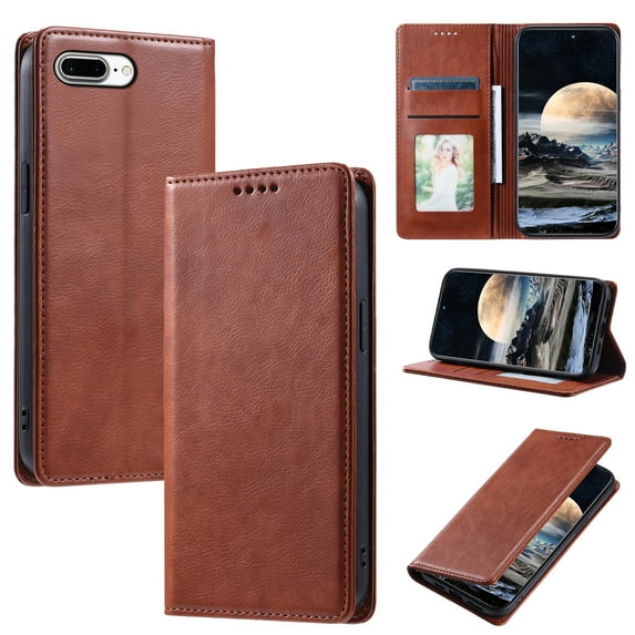 Nalacover for iPhone 7 Plus/8 Plus Wallet Case, Vintage PU Leather Book Folding Folio Case with Credit Card Slots Hidden Magnetic Closure Flip Kickstand Shockproof Slim Phone Case,Brown