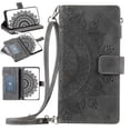 thumbnail image 1 of Nalacover for iPhone 8 Plus/7 Plus Embossed Floral Pattern PU Leather Crossbody Case with Shoulder Strap,Shockproof Magnetic Flip Kickstand Credit Card Slots Zipper Pocket Wallet Phone Case,Gray, 1 of 9