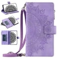thumbnail image 1 of Nalacover for iPhone 8 Plus/7 Plus Embossed Floral Pattern PU Leather Crossbody Case with Shoulder Strap,Shockproof Magnetic Flip Kickstand Credit Card Slots Zipper Pocket Wallet Phone Case,Purple, 1 of 9