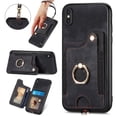 thumbnail image 1 of Nalacover For iPhone X / XS Case Ring Holder Kickstand with Credit Card Holder, Back Flip Premium Leather Magnetic Clasp Removable Wirst Hand Strap Cover For iPhone X / XS, Black, 1 of 14