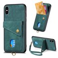 thumbnail image 1 of Nalacover for iPhone X / XS, Slim Case Wallet with Credit Card Holder, Back Flip Premium Leather Magnetic Clasp Kickstand Wirst Hand Strap Shockproof Cover For iPhone X / XS, Green, 1 of 7
