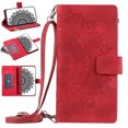 thumbnail image 1 of Nalacover for iPhone XR Embossed Floral Pattern PU Leather Crossbody Case with Shoulder Strap,Shockproof Magnetic Flip Kickstand Credit Card Slots Zipper Pocket Wallet Phone Case,Red, 1 of 9