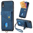 thumbnail image 1 of Nalacover for iPhone XR, Slim Case Wallet with Credit Card Holder, Back Flip Premium Leather Magnetic Clasp Kickstand Wirst Hand Strap Shockproof Cover For iPhone XR, Blue, 1 of 7