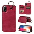 thumbnail image 1 of Nalacover for iPhone XS Max Wallet Case with Card Slots & Metal Finger Ring, Durable PU Leather Back Double Magnetic Botton Flip Kickstand Purse Shockproof Phone Case,Red, 1 of 10