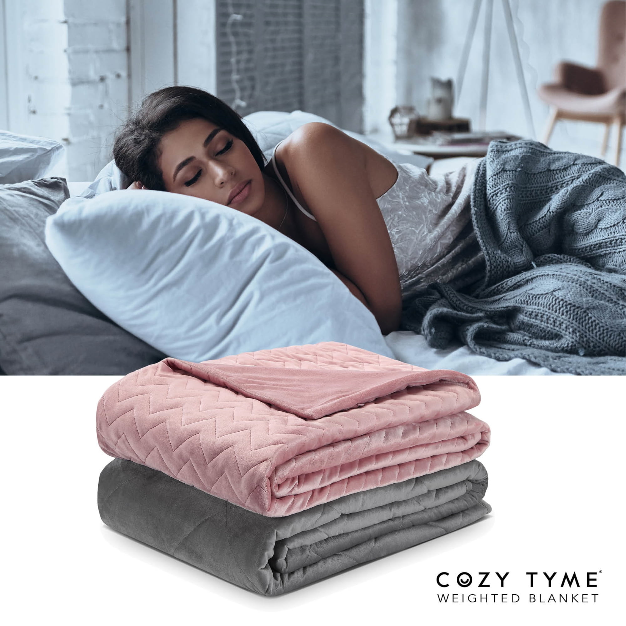 Nalah 100% Cotton Weighted Blanket - 12 Pounds, Calm Sleeping, Quilted Cover, 48" x 72", Blush
