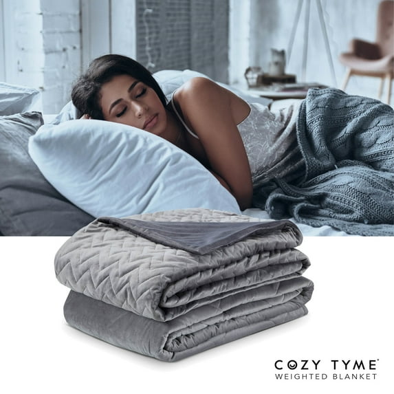 Nalah 100% Cotton Weighted Blanket - 8 Pounds, Calm Sleeping, Quilted Cover, 48" x 72", Gray
