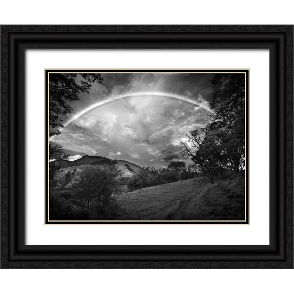 Nalbandian, Nish 24x19 Black Ornate Wood Framed with Double Matting Museum Art Print Titled - Green Field With Rainbow