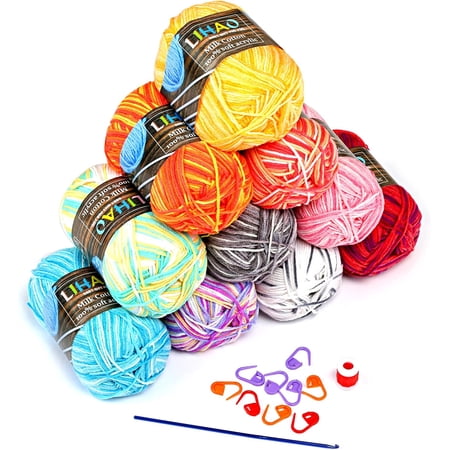 Naler 10 Pack 100% Acrylic Yarns Bulk,Multi-Coloured Crafting Knitting Crochet Yarn Set,1.76oz/50g,1750 Yards