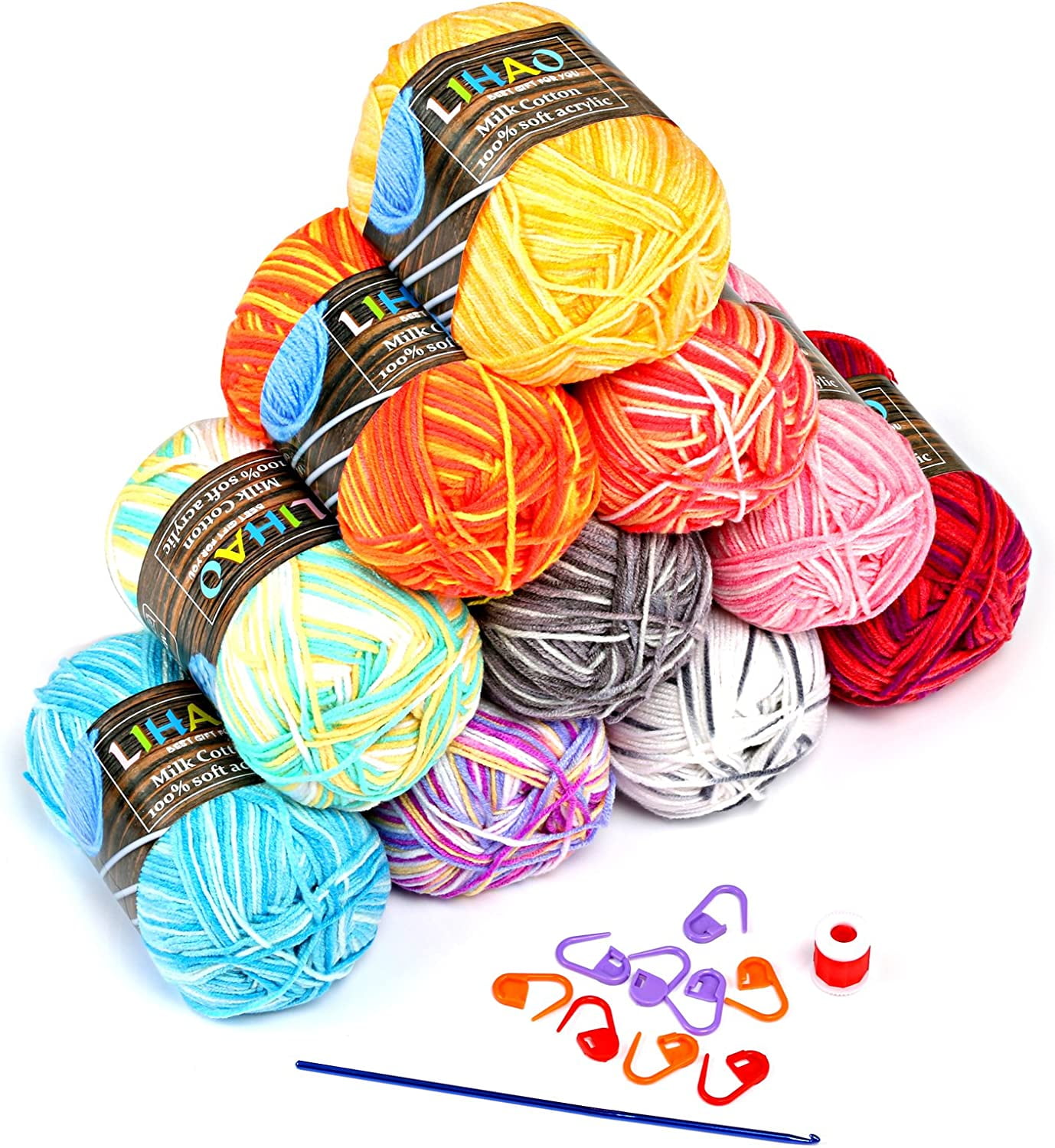 Naler 10 Pack 100% Acrylic Yarns Bulk,Multi-Coloured Crafting Knitting Crochet  Yarn Set,1.76oz/50g,1750 Yards 