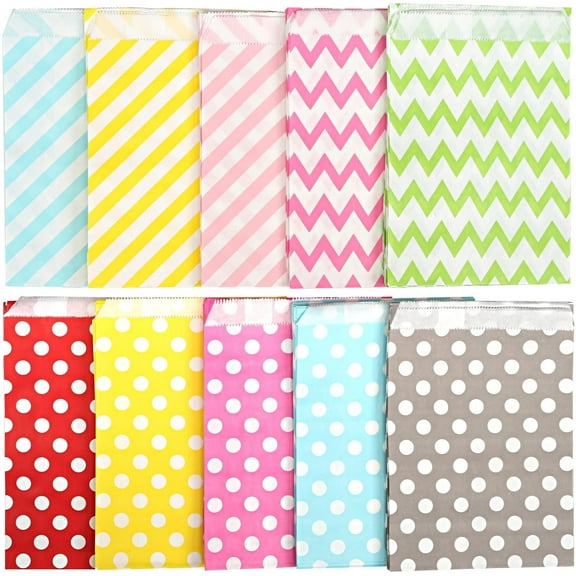 Naler 100 Count Assorted Easter Paper Candy Cookie Bags Food Safe Treat Bags for Parties -, 6x5 in (Random 10 Colors and 3 Styles)