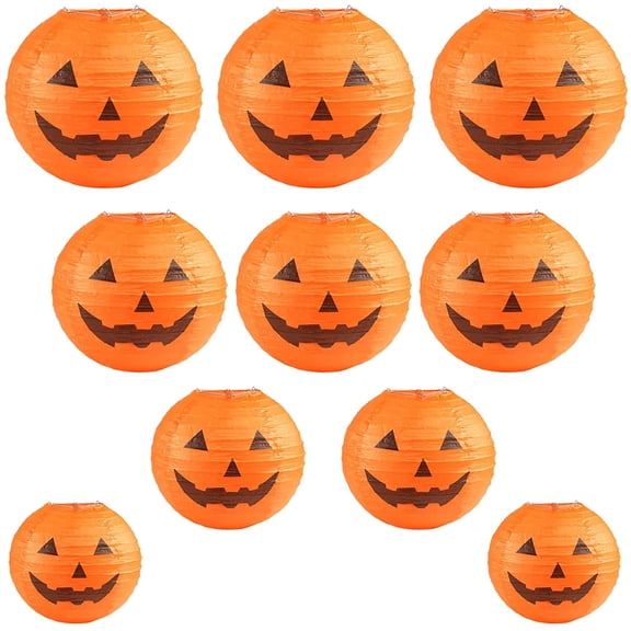 Naler 10Pcs Halloween Jack-O-Lantern Paper Lanterns Halloween Pumpkin Hanging Paper Lantern for Home Outdoor Decoration, Multi-Sized