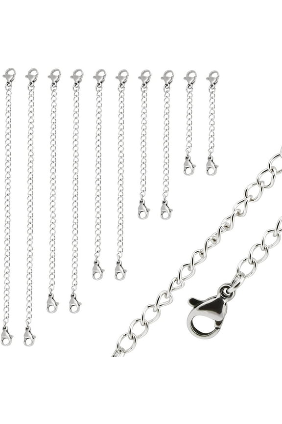 10Pieces Stainless Steel Necklace Bracelet Extender Chain Set for Adult DIY Jewelry Making - Silver,Unisex