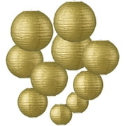 Naler 10x Mixed Size Gold Paper Lanterns for Wedding, Birthdays,Parties and Events Decorations