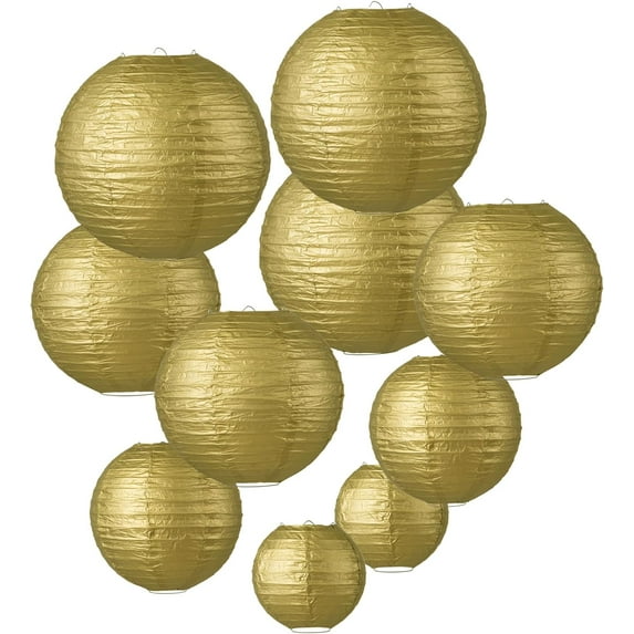 Naler 10x Mixed Size Gold Paper Lanterns for Wedding, Birthdays,Parties and Events Decorations