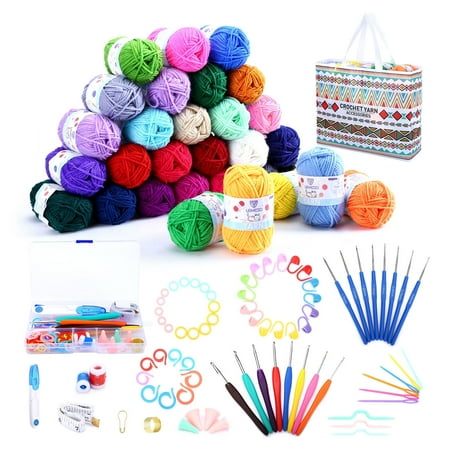 Naler 115 Piece Crochet Set Kit 30 Colors 100% Acrylic Yarns with 84Pcs Crochet Hook Set & Tote Bag