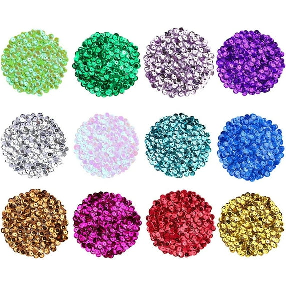 Naler 12 Colors Sequin Paillette Trim,6000Pcs 6mm Spangle Sequins for Wedding Decoration DIY Handicrafts Cloth Craft