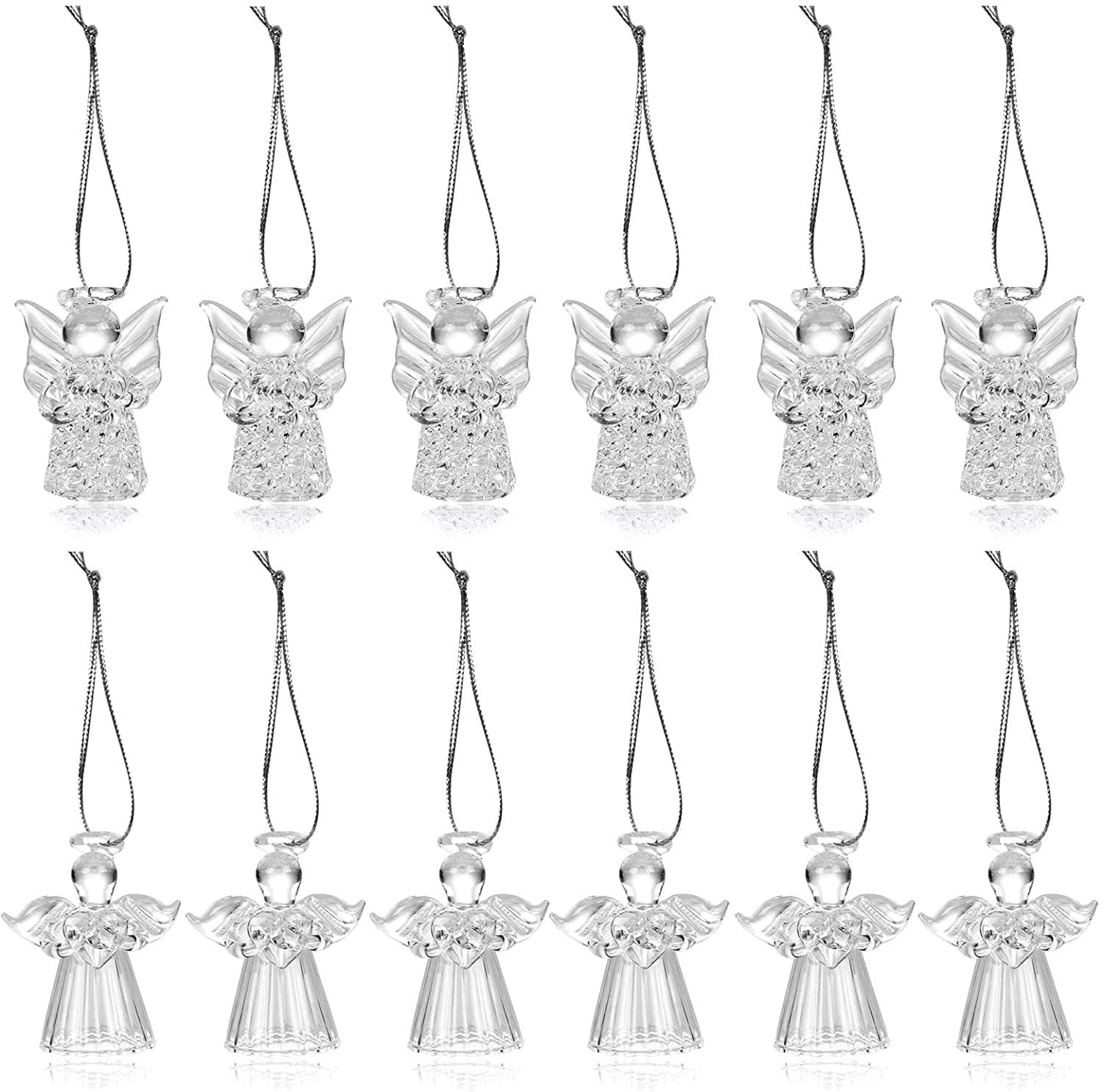 Naler 12 Pcs Christmas Glass Angel Ornaments,Clear Angel Mini Figurines for Home Tree Hanging Decors,0.53lb