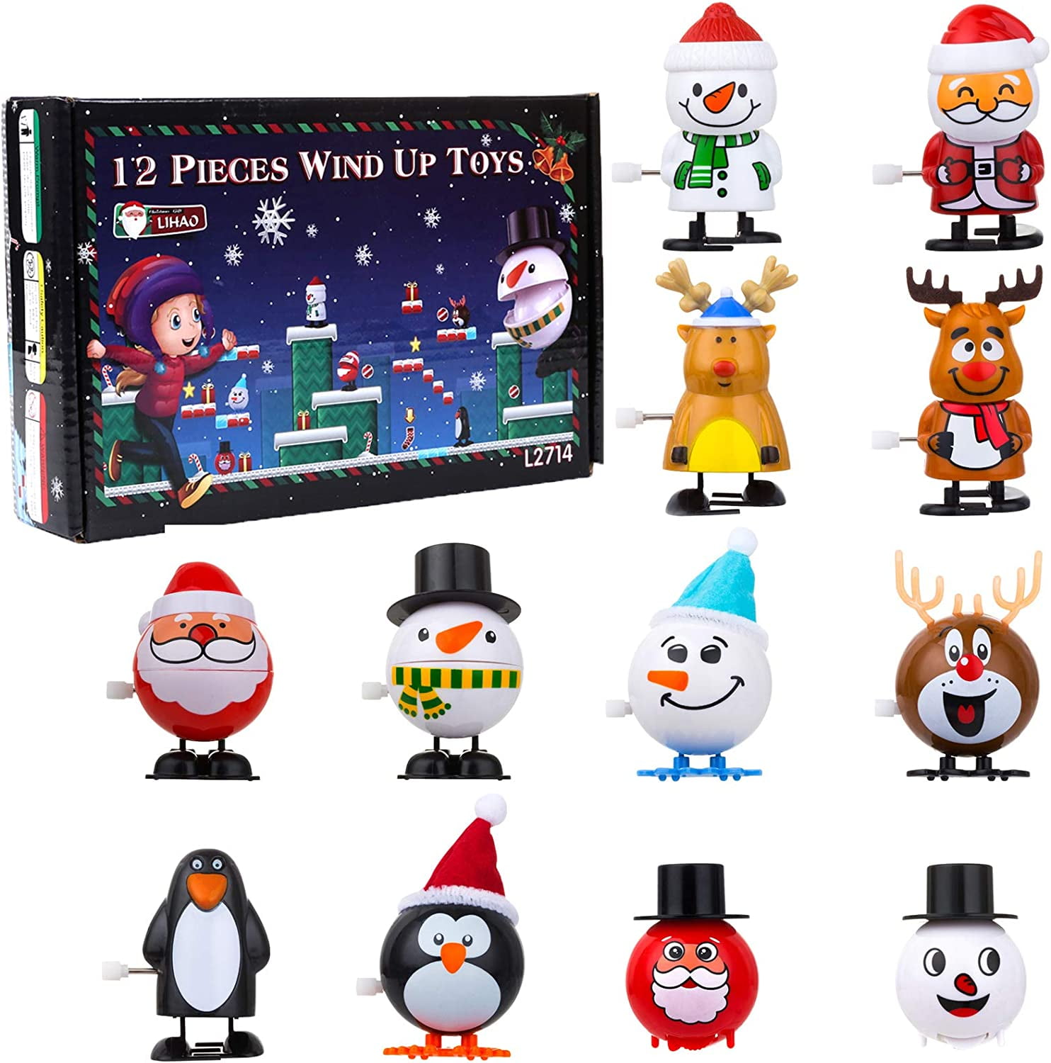 Naler 12 Pcs Christmas Windup Toys for Kids,Clockwork Toy Gift Box for