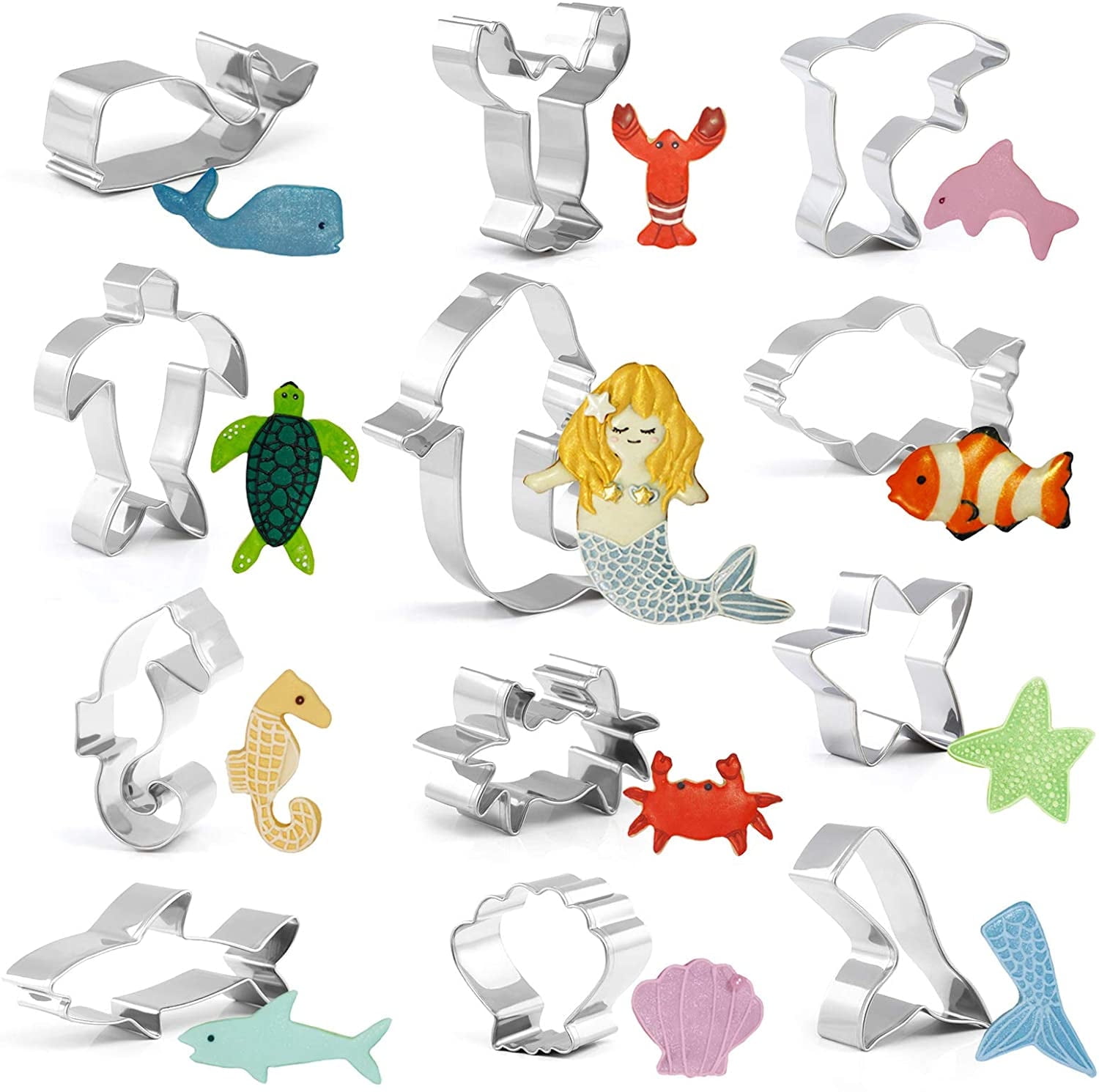 Naler 12-Pieces Sea Creature Cookie Cutter Set Ocean Sea Life Mermaid Cookie and Fondant Cutter for Kids