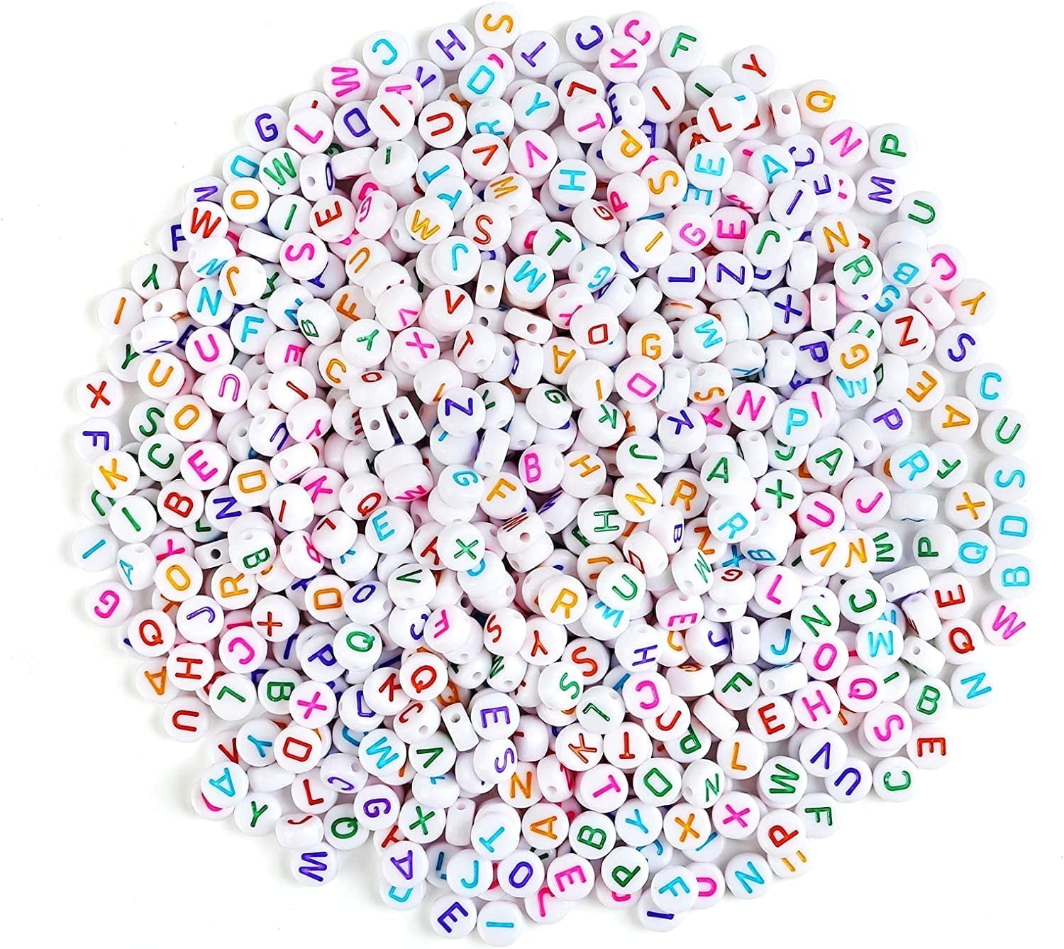 Fydun - 500 Perline Lettere Acriliche Colorate 7 Colori, 6mm, Per Creare Gioielli Fai Da Te (Bracciali, Collane, Portachiavi)