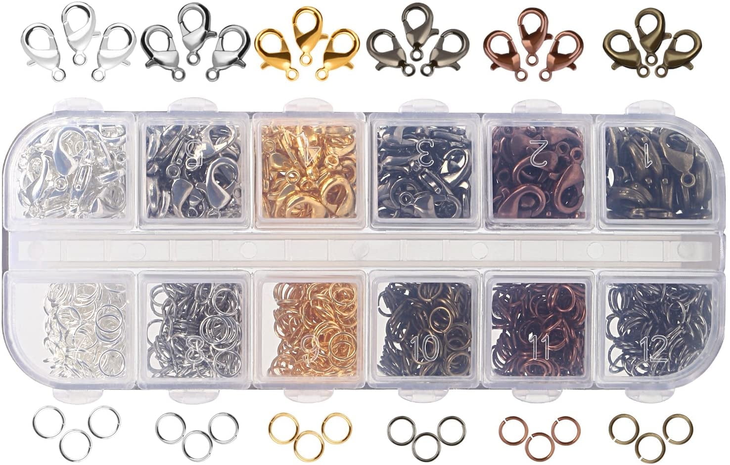 Naler 120Pcs Lobster Clasps + 900 Iron Jump Rings for Jewelry Making Findings Accessories,Multicolor
