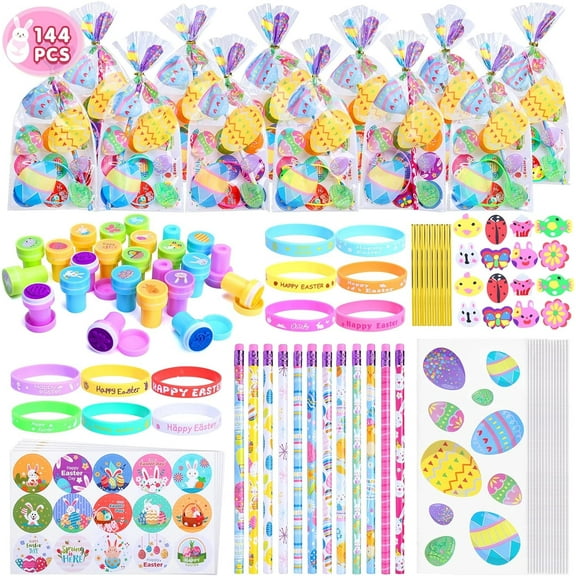 Naler 144 Pcs Easter Party Favors Set for Kids Easter Plastic Toys Bulk Pinata Filler Carnival Prizes,Easter Basket Stuffers,Gift Exchange