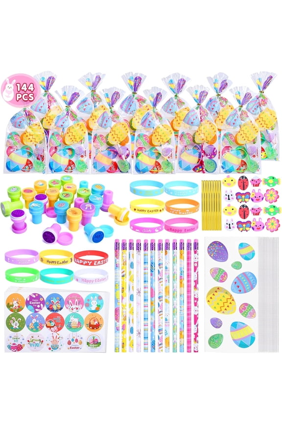 144 Pcs Easter Party Favors Set for Kids Easter Plastic Toys Bulk Pinata Filler Carnival Prizes,Easter Basket Stuffers,Gift Exchange