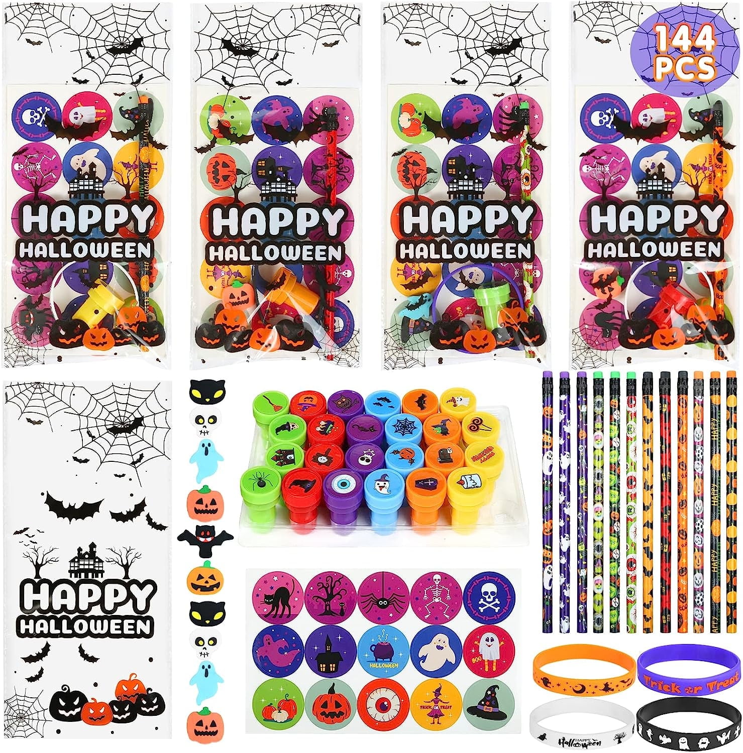 Naler 144 Pcs Halloween Party Favors Set for Kids Halloween Toys Bulk Pinata Filler Carnival Prizes,Trick or Treat,Gift Exchange