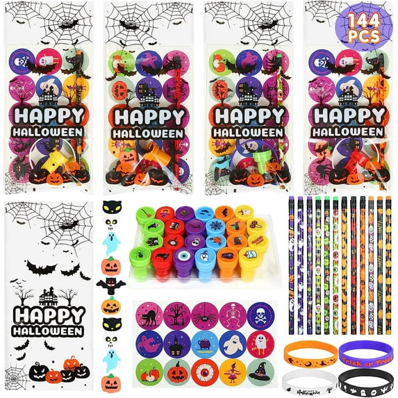 Naler 144 Pcs Halloween Party Favors Set for Kids Halloween Toys Bulk Pinata Filler Carnival Prizes,Trick or Treat,Gift Exchange