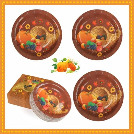 Naler 150 Pcs Thanksgiving Fall Disposable Tableware, Autumn Dessert Dinnerware - Serves 50 Guests