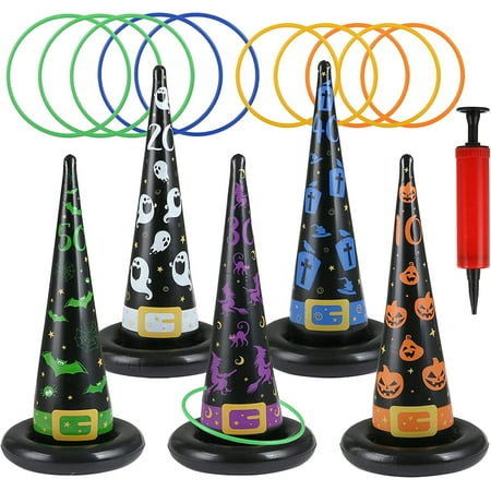 Naler 16 Pack Halloween Witch Hat Ring Toss Inflatable Game Set,Halloween Party Favor for Kids
