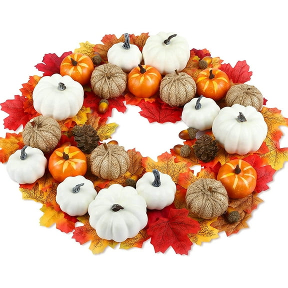 Naler 162 Pcs Thanksgiving Artificial Pumpkins Decoration Set,Assorted Small Fake Pumpkin & Maple Leaves,Faux Pinecones and Acorns for Home Fall Harvest Decors