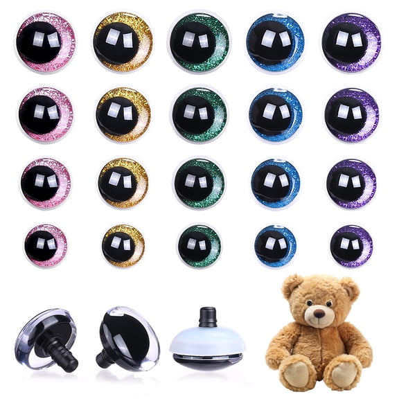 Naler 18-30mm Safety Eyes for Crocheting, 48PCS 5 Colors 3D Moon Glitter Eyes with Washers, Doll Making Stuffed Craft Crochet Safety Eyes for Crocheting Amigurumi
