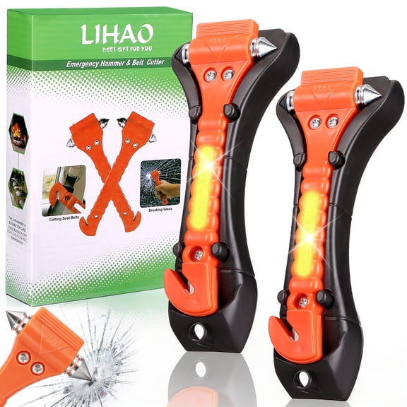 Naler 2 Pack Car Emergency Escape Window Breaker and Seat Belt Cutter Hammer with Light Reflective Tape, Life Saving Survival Kit