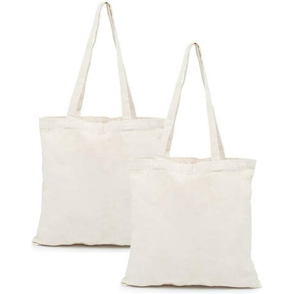 Naler 2 Pack Natural Cotton Canvas Tote Bags with 28" Long Handles for Female Painting DIY Shopping,15"x16"