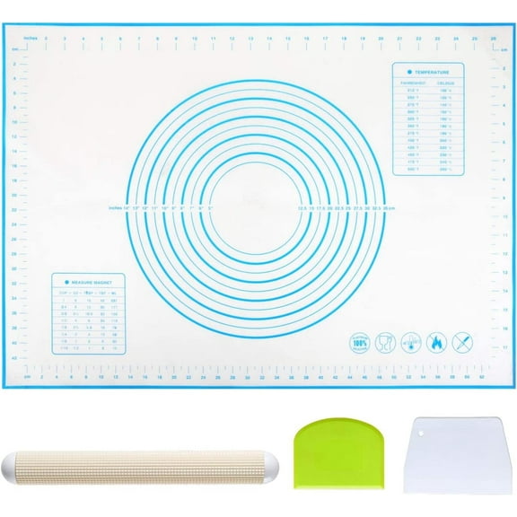 Naler 20" x 28" Reusable Silicone Pastry Mat with Measurements, Large Non-stick Dough Baking Mat Set