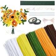 Naler 200 PCS Pipe Cleaners for Crafts, Flowers Craft kit for DIY Sunflower Bouquet(5 Colors), Chenille Stems Flowers Craft kit with 30pcs Green Floral Wires,Gardening Tape, Ribbons