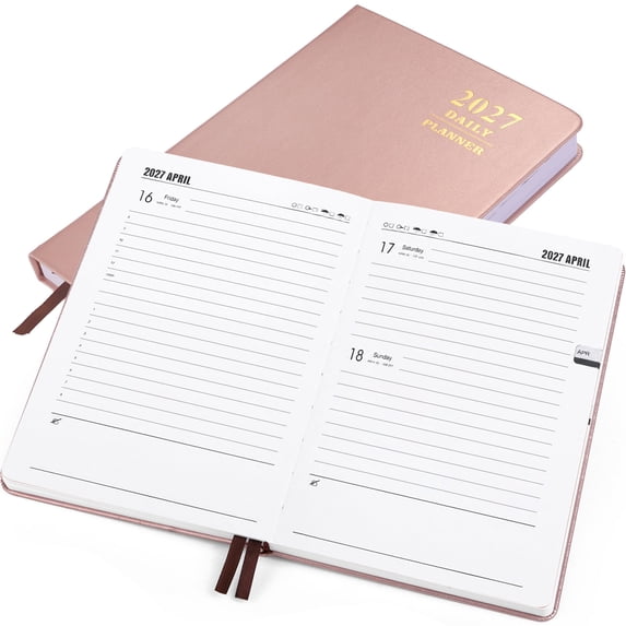 Naler 2027 Daily Hourly Planner 5.7"x 8.3" - One Page a Day (12 Month),Hardcover A5 Weekly Monthly Diary Planner Agenda Notebook,Rose Glod