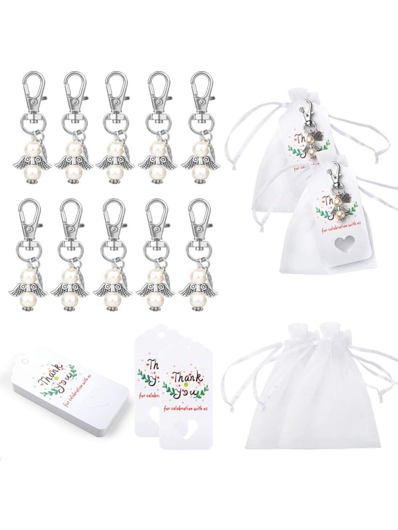 24 Pcs Angel Favor Keychains Bags Thank You Tags,Guest Return Gifts for Baby Shower,Bridal Shower,Party Favors,White