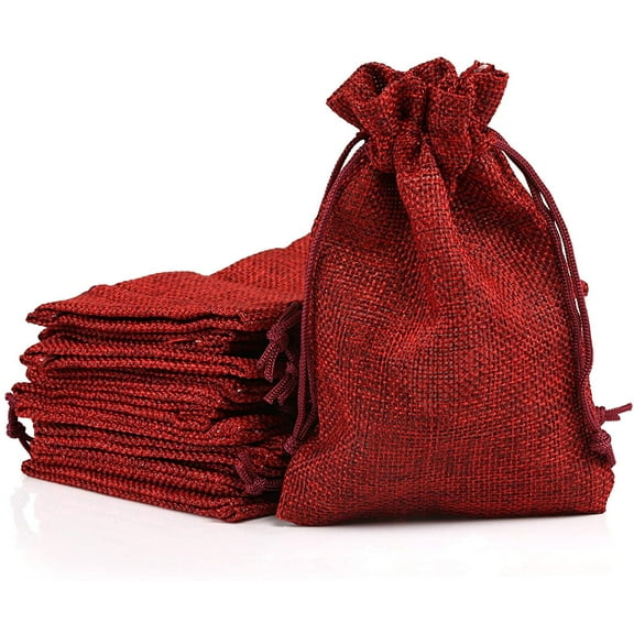 Naler 24 Pcs Wine Red Christmas Burlap Drawstring Gift Bags for Kids Adults Wedding New Year Party Favor