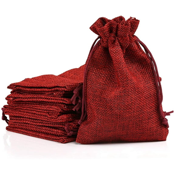 Naler 24 Pcs Wine Red Christmas Burlap Drawstring Gift Bags for Kids Adults Wedding New Year Party Favor